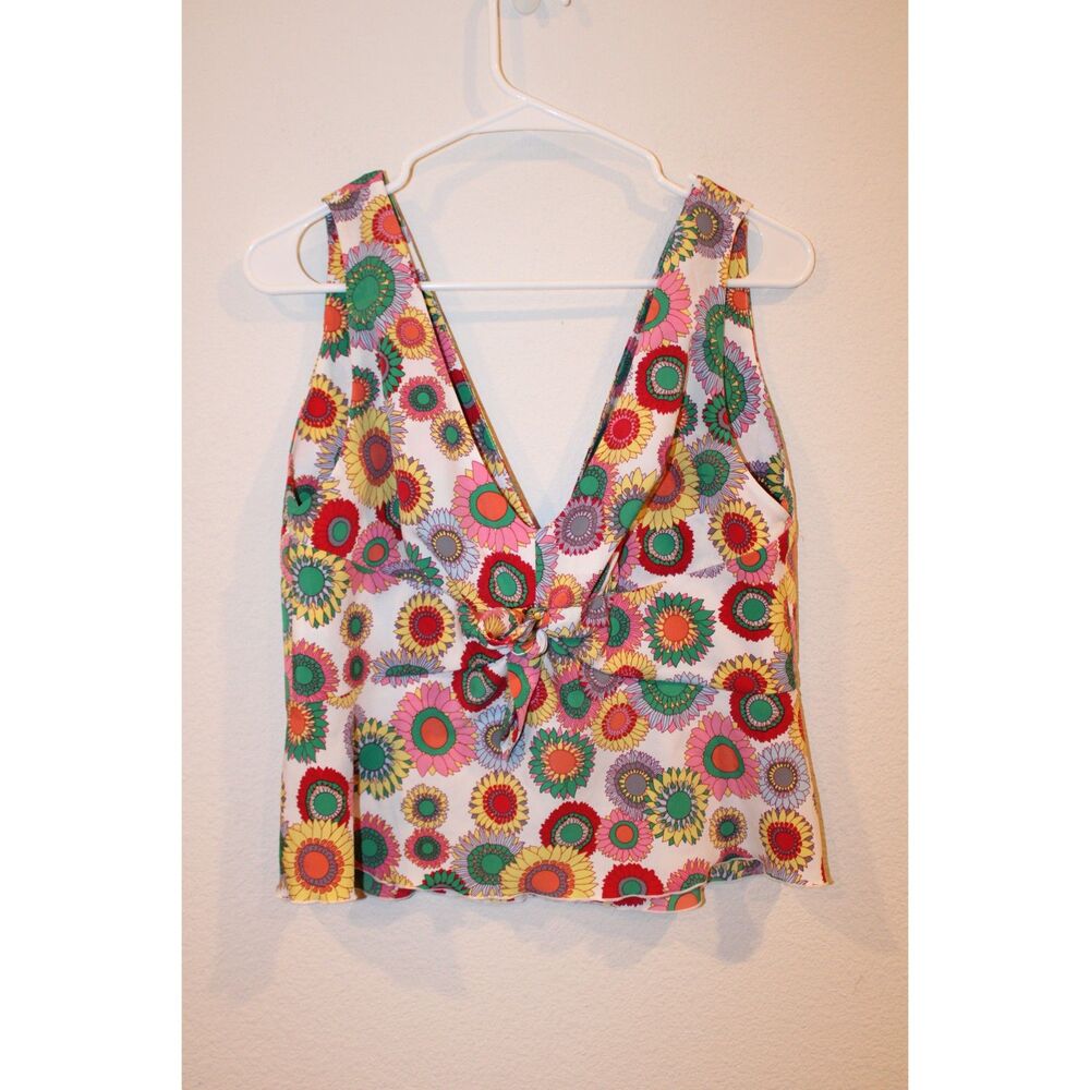 Nine West Floral Tie-Front Crop Top size 12 Y2K Retro Sleeveless Fun Print - Picture 7 of 8